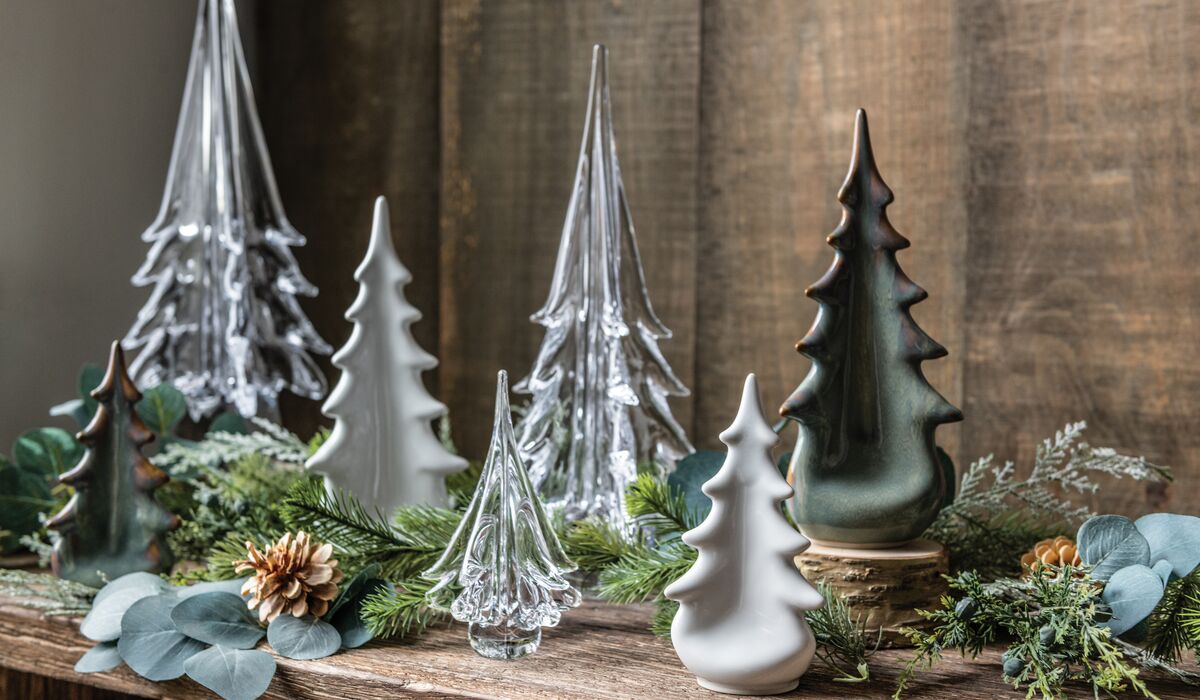 Pottery Evergreen Trees with Glass Trees