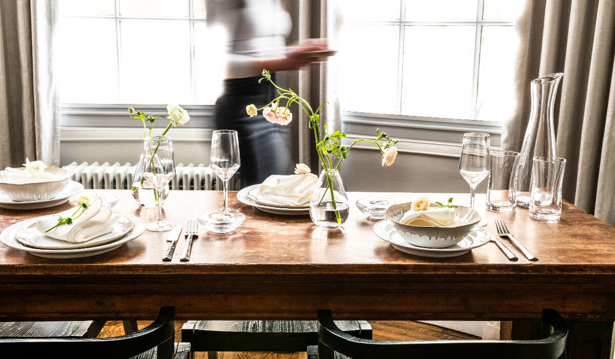 Spring table set for gathering 